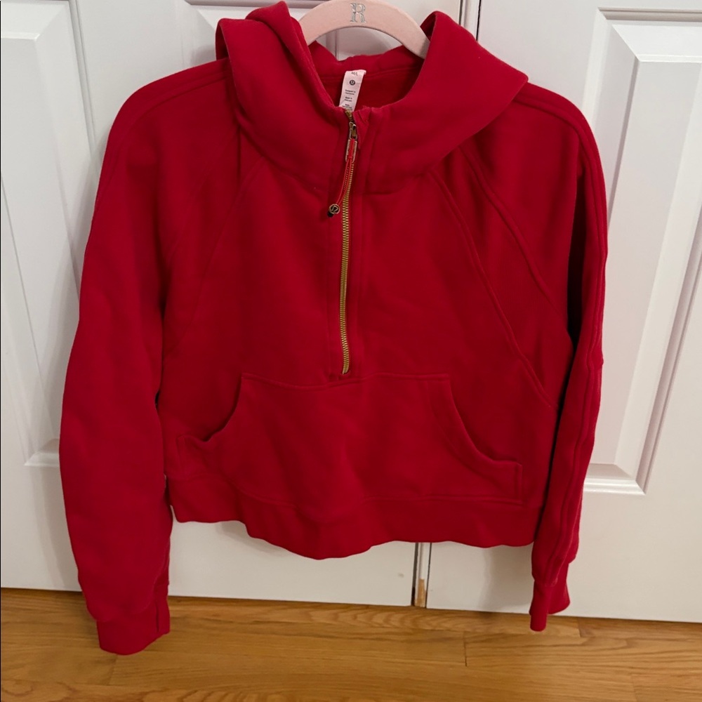 Lululemon Red and Gold Half-Zip Women's Crop Hoodie Size M/L
